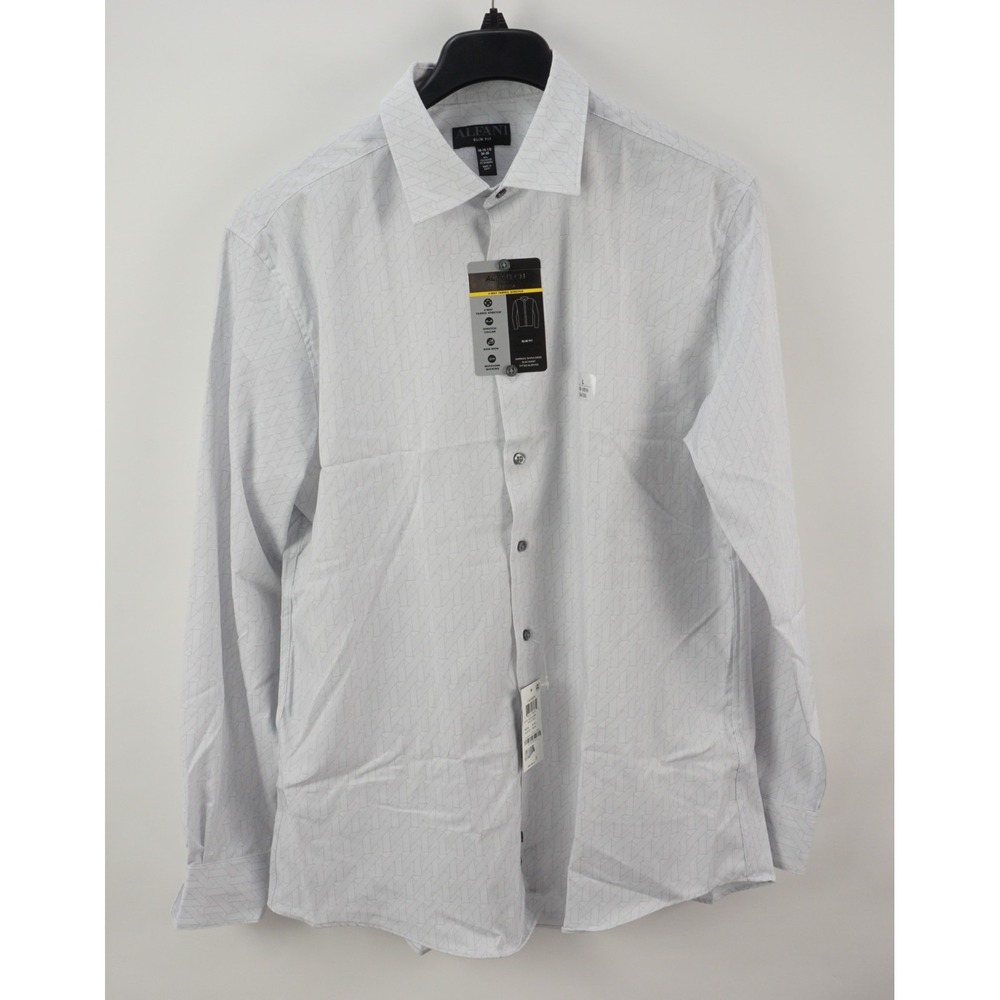 New Alfani Performance Easy Care Stretch Dress Shirt Men 16-16.5 34/35 Geometric